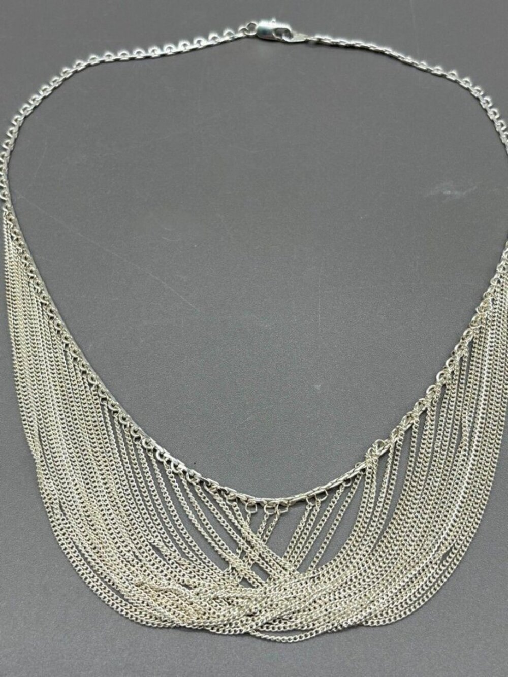 Vintage 925 Sterling Silver 24-Strand 18" Waterfall Bib Necklace - Elegant Style